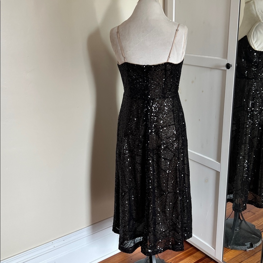 LOFT Black Shimmer Sequin Midi Cocktail Wedding Guest Evening Dress - Black 8 - Picture 12 of 14